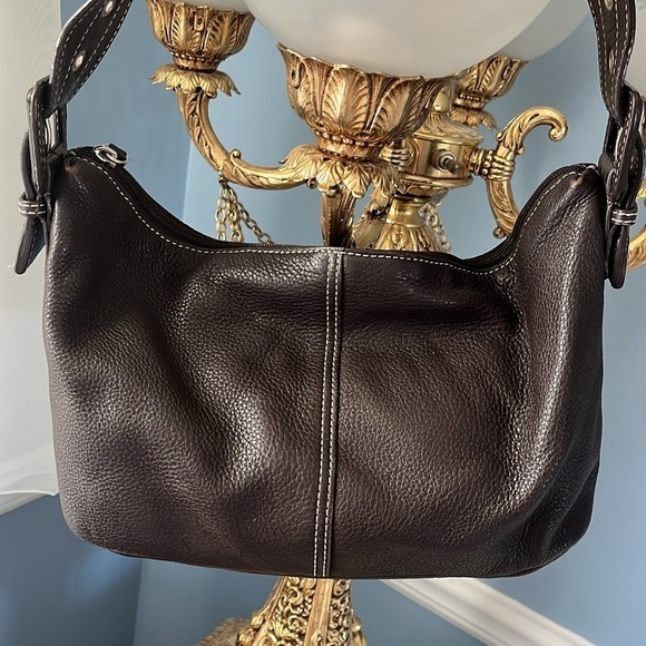 Tommy Hilfiger Genuine Leather Brown Hobo Large Strap Buckle Shoulder Bag Y2K - Picture 11 of 16